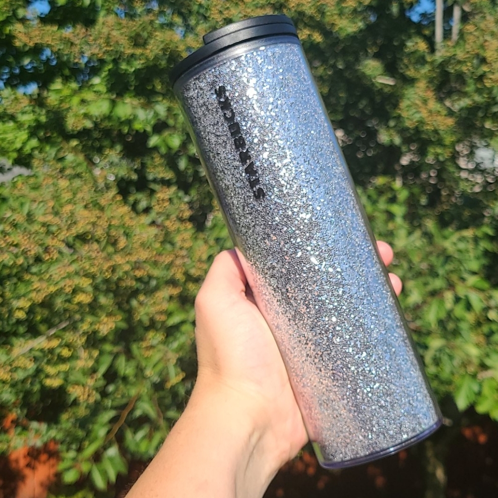 STARBUCKS Silver Glitter Travel Tumbler